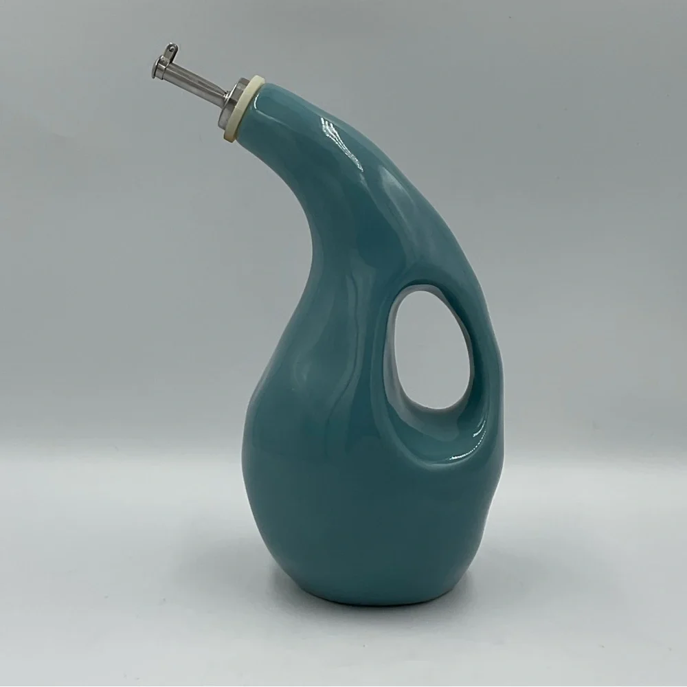 Rachael Ray Ceramic EVOO Oil and Vinegar Dispensing Bottle, Agave Blue